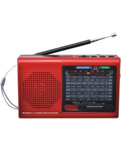 Supersonic SC-1080BT- RED 9-Band Rechargeable Radio with Bluetooth and USB/microSD Card Input, SC-1080BT (Red)