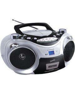 Supersonic SC-739BT SLV Bluetooth CD/Cassette/Radio/Media Player Boom Box, Silver, SC-739BT