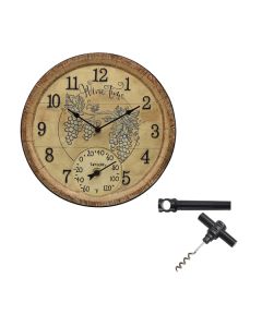 Taylor Precision Products 5253897 14-In. Wine Time Poly Resin Clock and Thermometer with Bonus Corkscrew