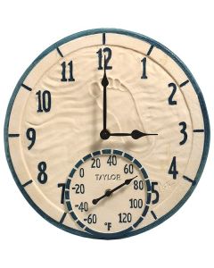 Taylor Precision Products 91501T 14-In. Poly-Resin Clock with Thermometer, By the Sea