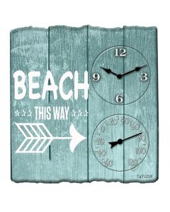 Taylor Precision Products 92685T 14-In. x 14-In. Clock with Thermometer (Beach This Way)