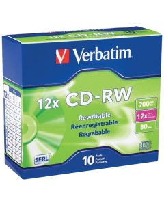 Verbatim 95156 700MB 80-Minute 4x-12x High-Speed Branded CD-RWs, 10 pk