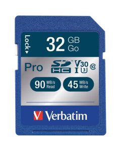 Verbatim 98047 Pro 600x 32-GB SDHC Memory Card, UHS-I V30 Class 10, 98047